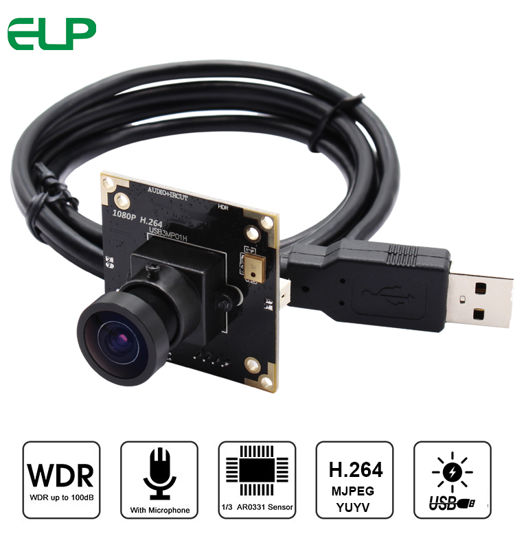 ELP 3MegaPixels WDR USB Camera HDR 100db H.264 OTG Support Audio Webcam HD for application in ATM,Kiosk,POS,TV box (2.9mm lens)